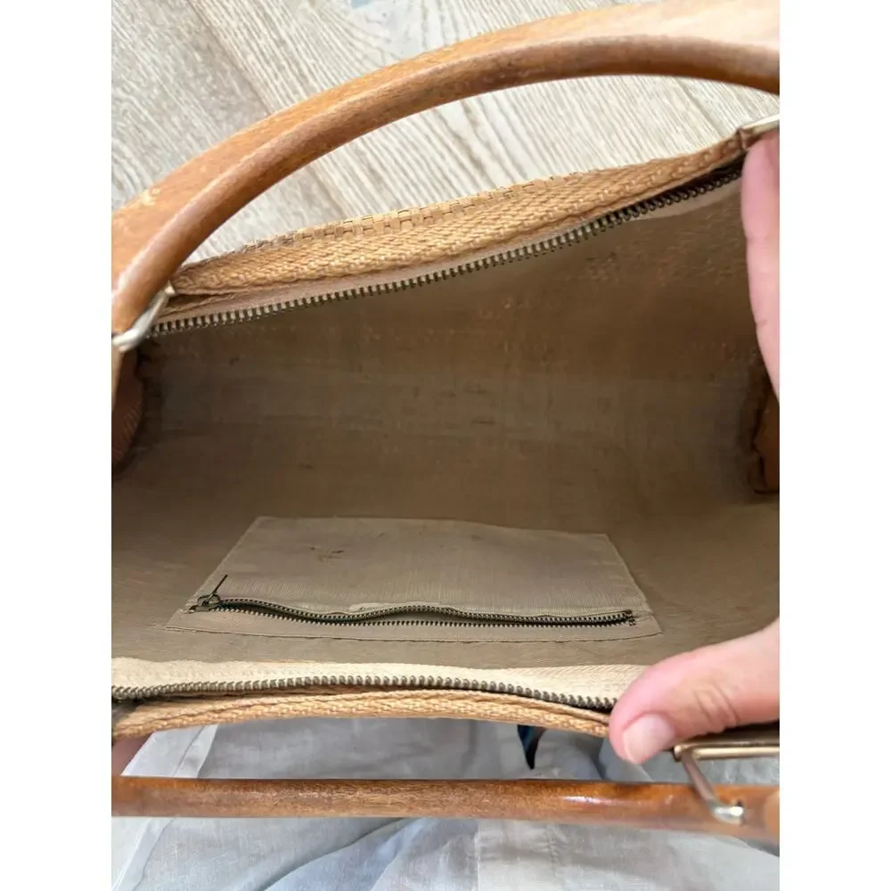 Vintage Woven Straw Top Handle Bag Natural Wicker Coastal